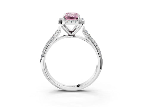 White gold Fancy Pink Emerald Cut Halo Diamond Ring with Pavé Band_3