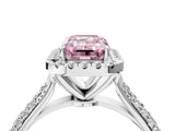 White gold Fancy Pink Emerald Cut Halo Diamond Ring with Pavé Band_40