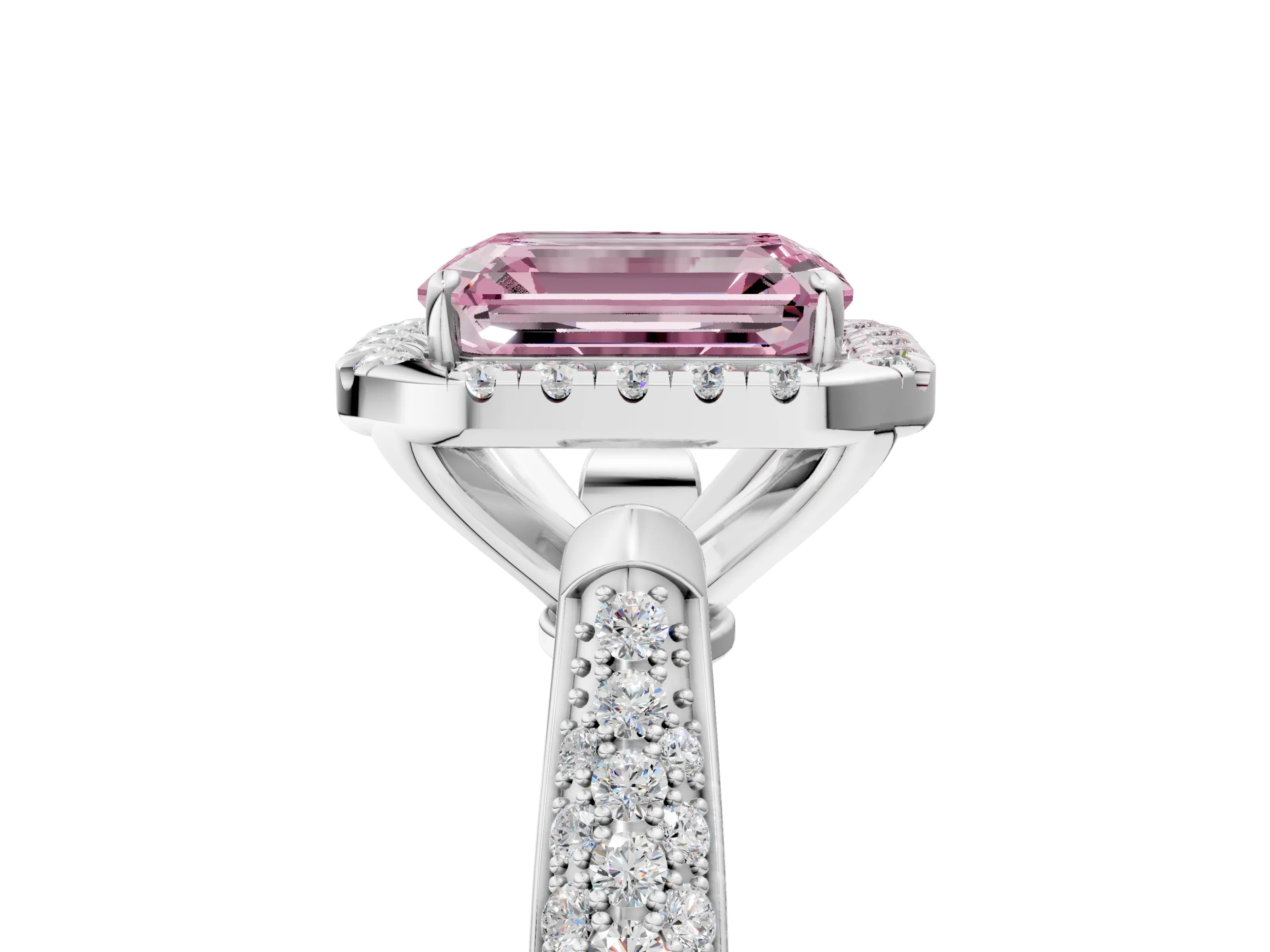White gold Fancy Pink Emerald Cut Halo Diamond Ring with Pavé Band_41