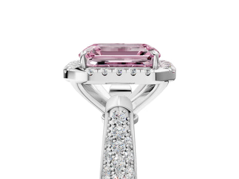 White gold Fancy Pink Emerald Cut Halo Diamond Ring with Pavé Band_41