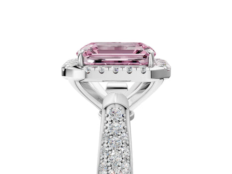 White gold Fancy Pink Emerald Cut Halo Diamond Ring with Pavé Band_5