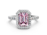 White gold Fancy Pink Emerald  Cut Halo Diamond Ring with Pave Band and Four-Prong Setting_24