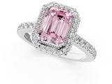 White gold Fancy Pink Emerald  Cut Halo Diamond Ring with Pave Band and Four-Prong Setting_25