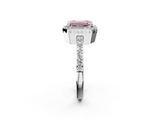 White gold Fancy Pink Emerald  Cut Halo Diamond Ring with Pave Band and Four-Prong Setting_26