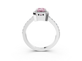 White gold Fancy Pink Emerald  Cut Halo Diamond Ring with Pave Band and Four-Prong Setting_27