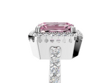 White gold Fancy Pink Emerald  Cut Halo Diamond Ring with Pave Band and Four-Prong Setting_29