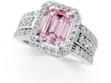 White gold Fancy Pink Emerald Cut Halo Diamond Ring with Round  Split Shank and Prong Setting_147
