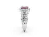 White gold Fancy Pink Emerald Cut Halo Diamond Ring with Round  Split Shank and Prong Setting_148