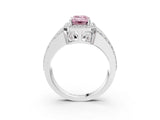 White gold Fancy Pink Emerald Cut Halo Diamond Ring with Round  Split Shank and Prong Setting_149