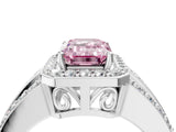 White gold Fancy Pink Emerald Cut Halo Diamond Ring with Round  Split Shank and Prong Setting_150