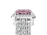 White gold Fancy Pink Emerald Cut Halo Diamond Ring with Round  Split Shank and Prong Setting_151