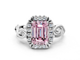 White gold Fancy Pink Emerald  Cut Halo Diamond Ring with Scrollwork Band and Four-Prong Setting_46