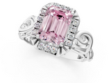 White gold Fancy Pink Emerald  Cut Halo Diamond Ring with Scrollwork Band and Four-Prong Setting_47