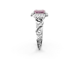 White gold Fancy Pink Emerald  Cut Halo Diamond Ring with Scrollwork Band and Four-Prong Setting_48