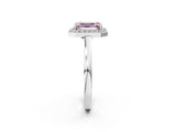 White gold Fancy Pink Emerald Cut Halo Diamond Ring with Solitaire Band and Prong Setting_2