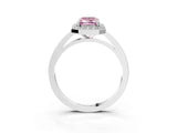 White gold Fancy Pink Emerald Cut Halo Diamond Ring with Solitaire Band and Prong Setting_3