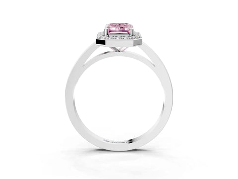 White gold Fancy Pink Emerald Cut Halo Diamond Ring with Solitaire Band and Prong Setting_3