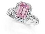 White gold Fancy Pink Emerald Cut Halo Diamond Solitaire with Filigree Band and Four-Prong Setting_1