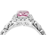 White gold Fancy Pink Emerald Cut Halo Diamond Solitaire with Filigree Band and Four-Prong Setting_4