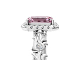 White gold Fancy Pink Emerald Cut Halo Diamond Solitaire with Filigree Band and Four-Prong Setting_5