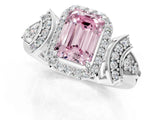 White gold Fancy Pink Emerald Cut Halo Diamond Split Shank Engagement Ring with Four-Prong Setting_1