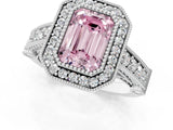 White gold Fancy Pink Emerald Cut Halo Diamond Split Shank Pave Ring_1