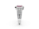 White gold Fancy Pink Emerald Cut Halo Diamond Split Shank Ring with Prong Setting_2