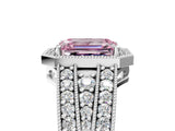 White gold Fancy Pink Emerald Cut Halo Diamond Split Shank Ring with Prong Setting_5