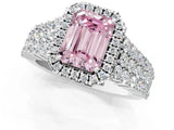 White gold Fancy Pink Emerald Cut Halo Pavé Diamond Engagement Ring with Split Shank and Four-Prong Setting_4