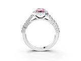 White gold Fancy Pink Emerald Cut Halo Pavé Diamond Engagement Ring with Split Shank and Four-Prong Setting_6