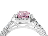 White gold Fancy Pink Emerald Cut Halo Pavé Diamond Engagement Ring with Split Shank and Four-Prong Setting_7