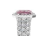 White gold Fancy Pink Emerald Cut Halo Pavé Diamond Engagement Ring with Split Shank and Four-Prong Setting_8