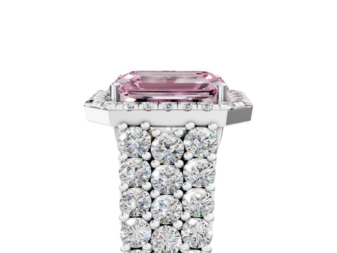White gold Fancy Pink Emerald Cut Halo Pavé Diamond Engagement Ring with Split Shank and Four-Prong Setting_8