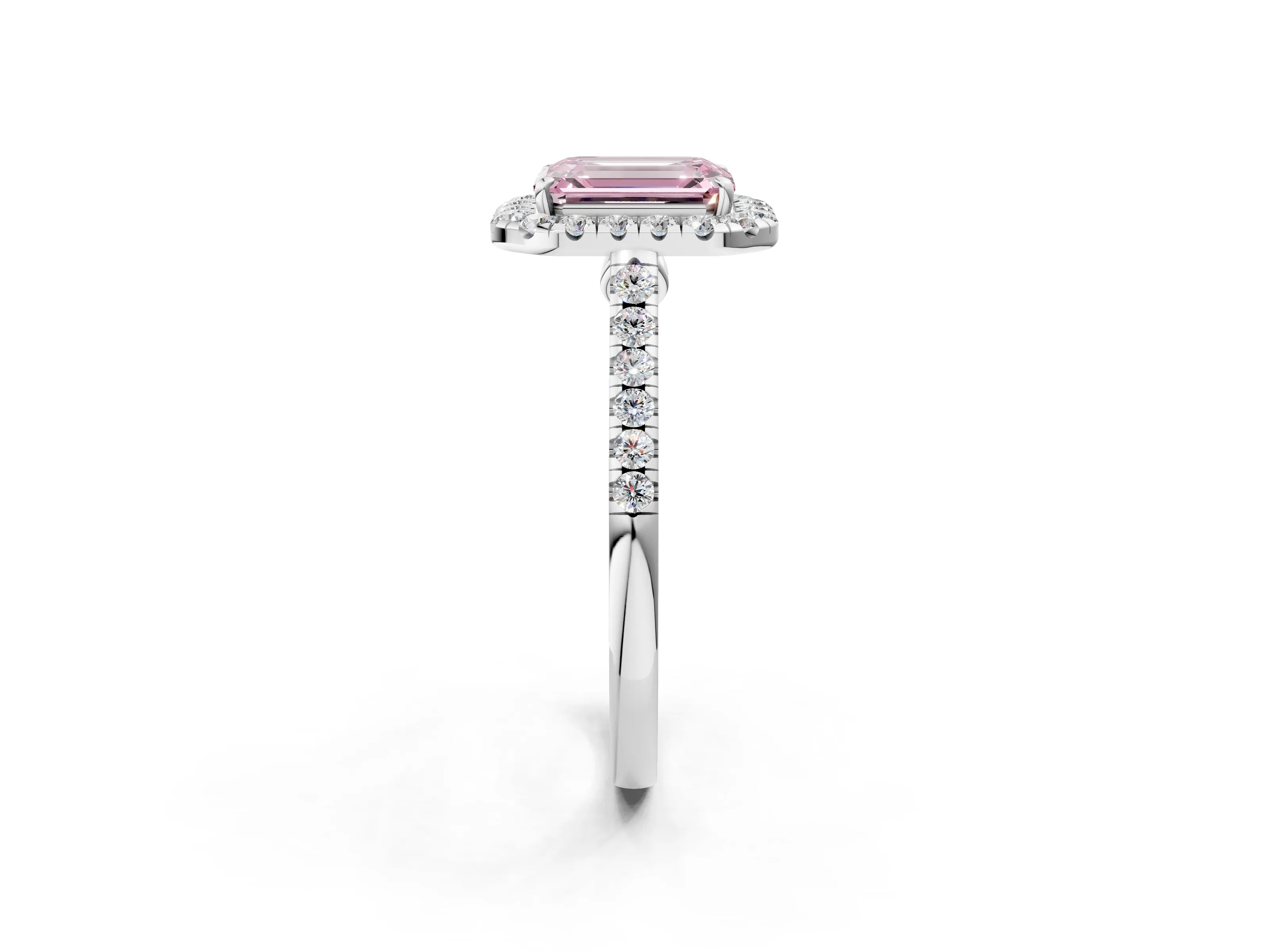 White gold Fancy Pink Emerald Cut Halo Pave Diamond Engagement Ring with Four-Prong Setting_2
