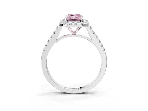 White gold Fancy Pink Emerald Cut Halo Pave Diamond Engagement Ring with Four-Prong Setting_3