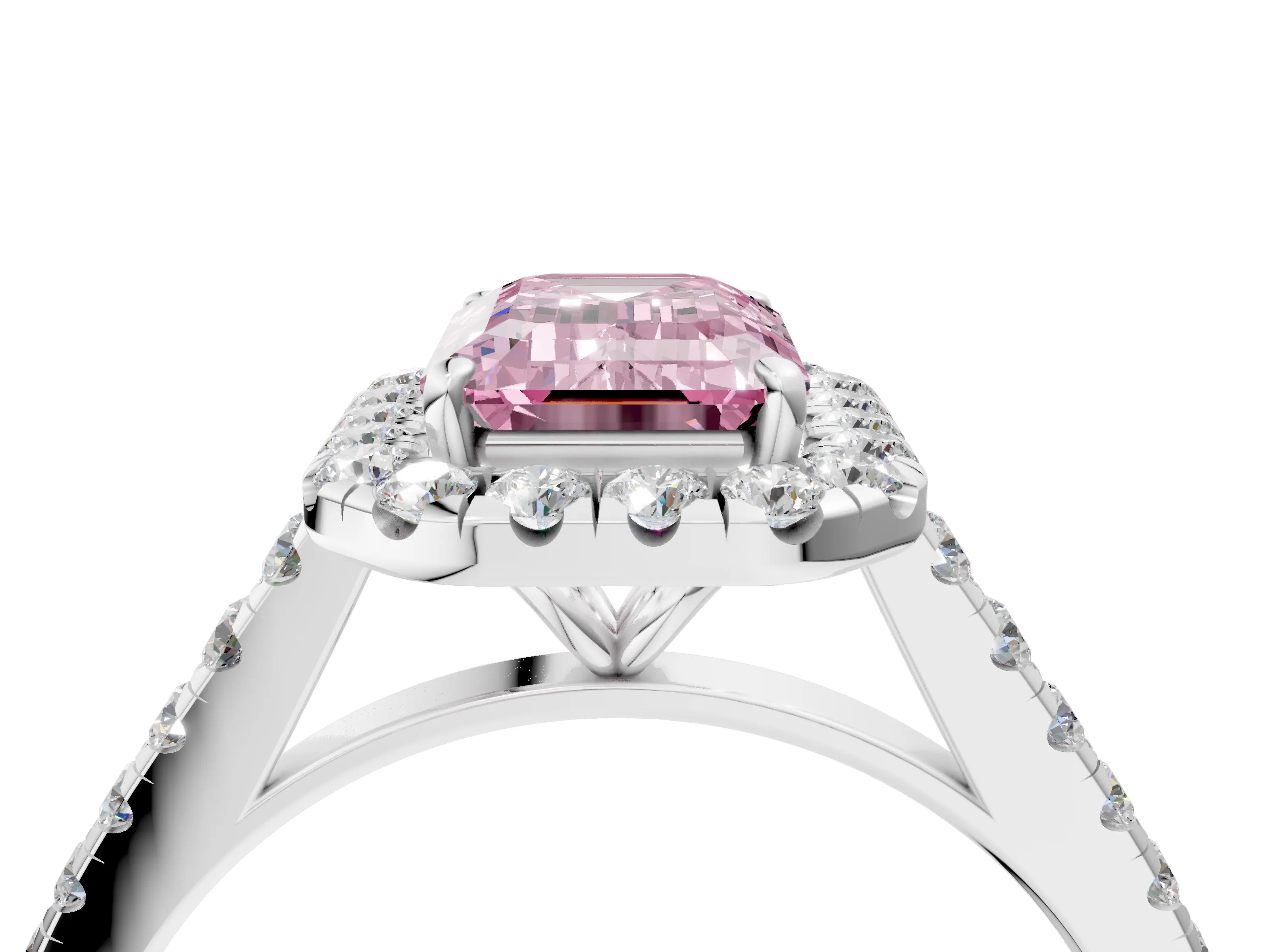 White gold Fancy Pink Emerald Cut Halo Pave Diamond Engagement Ring with Four-Prong Setting_4