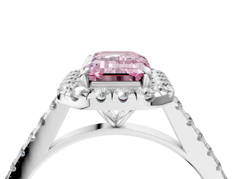 White gold Fancy Pink Emerald Cut Halo Pave Diamond Engagement Ring with Four-Prong Setting_4