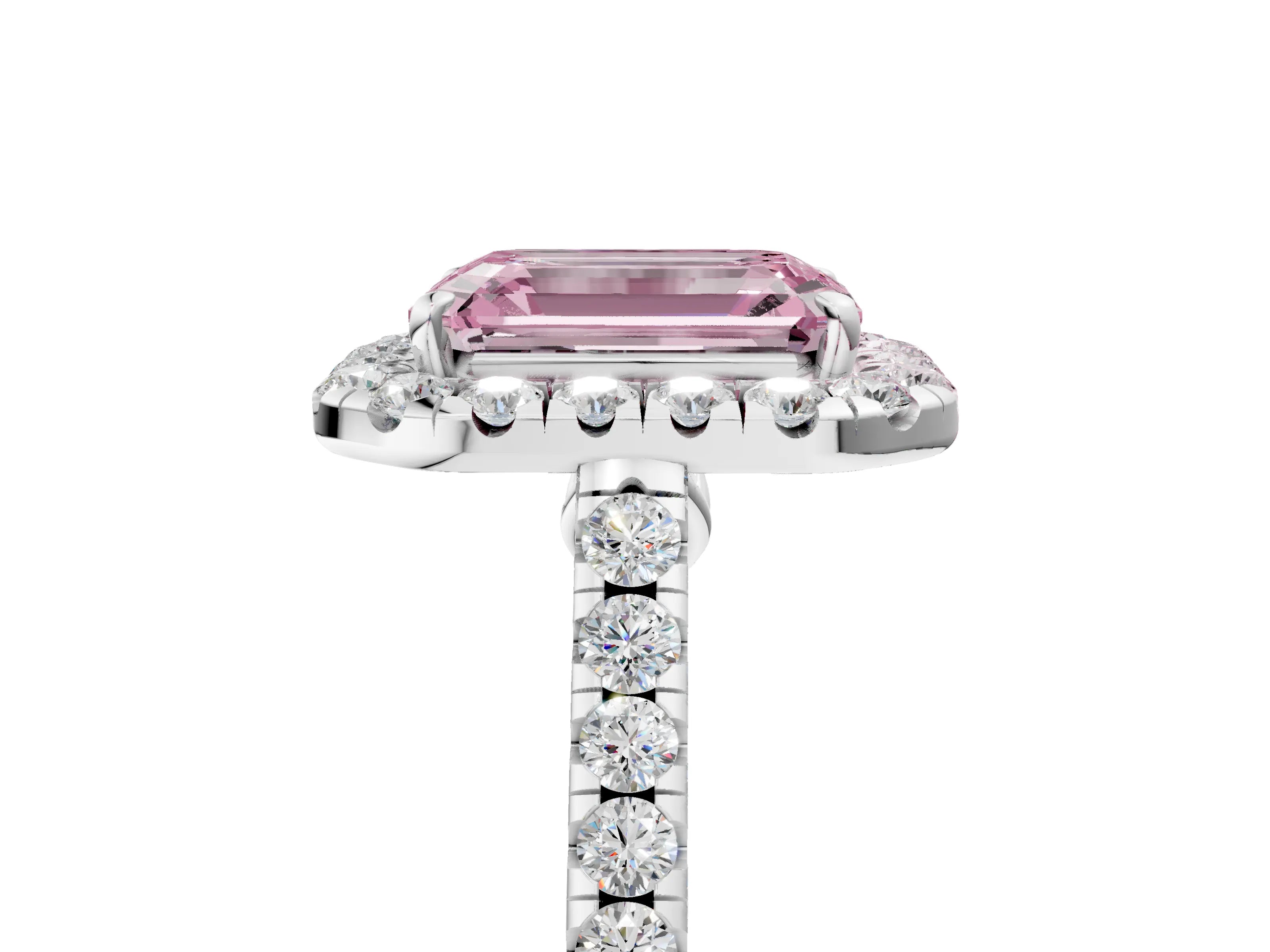 White gold Fancy Pink Emerald Cut Halo Pave Diamond Engagement Ring with Four-Prong Setting_5