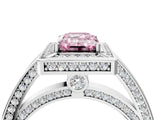 White gold Fancy Pink Emerald  Cut Halo Pave Split Shank Prong Setting Ring_36