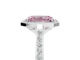 White gold Fancy Pink Emerald Cut Halo Round Diamond Pavé Band with Four-Prong Setting_20