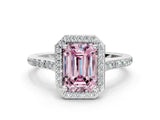 White gold Fancy Pink Emerald Cut Halo Round Diamond Pavé Band with Four-Prong Setting_27