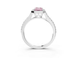 White gold Fancy Pink Emerald Cut Halo Round Diamond Pavé Band with Four-Prong Setting_30