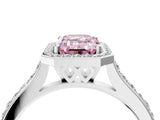White gold Fancy Pink Emerald Cut Halo Round Diamond Pavé Band with Four-Prong Setting_31