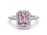 White gold Fancy Pink Emerald Cut Halo Round Diamond Pavé Band with Four-Prong Setting_39