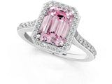 White gold Fancy Pink Emerald Cut Halo Round Diamond Pavé Band with Four-Prong Setting_40