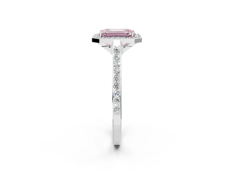White gold Fancy Pink Emerald Cut Halo Round Diamond Pavé Band with Four-Prong Setting_41