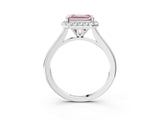 White gold Fancy Pink Emerald Cut Halo Round Diamond Solitaire Engagement Ring with Pave Band and Four-Prong Setting_15