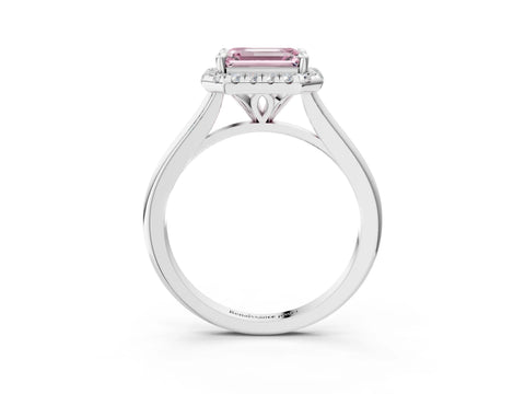 White gold Fancy Pink Emerald Cut Halo Round Diamond Solitaire Engagement Ring with Pave Band and Four-Prong Setting_15