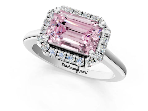 White gold Fancy Pink Emerald Cut Halo Round Diamond Solitaire Engagement Ring with Pave Band and Four-Prong Setting_25