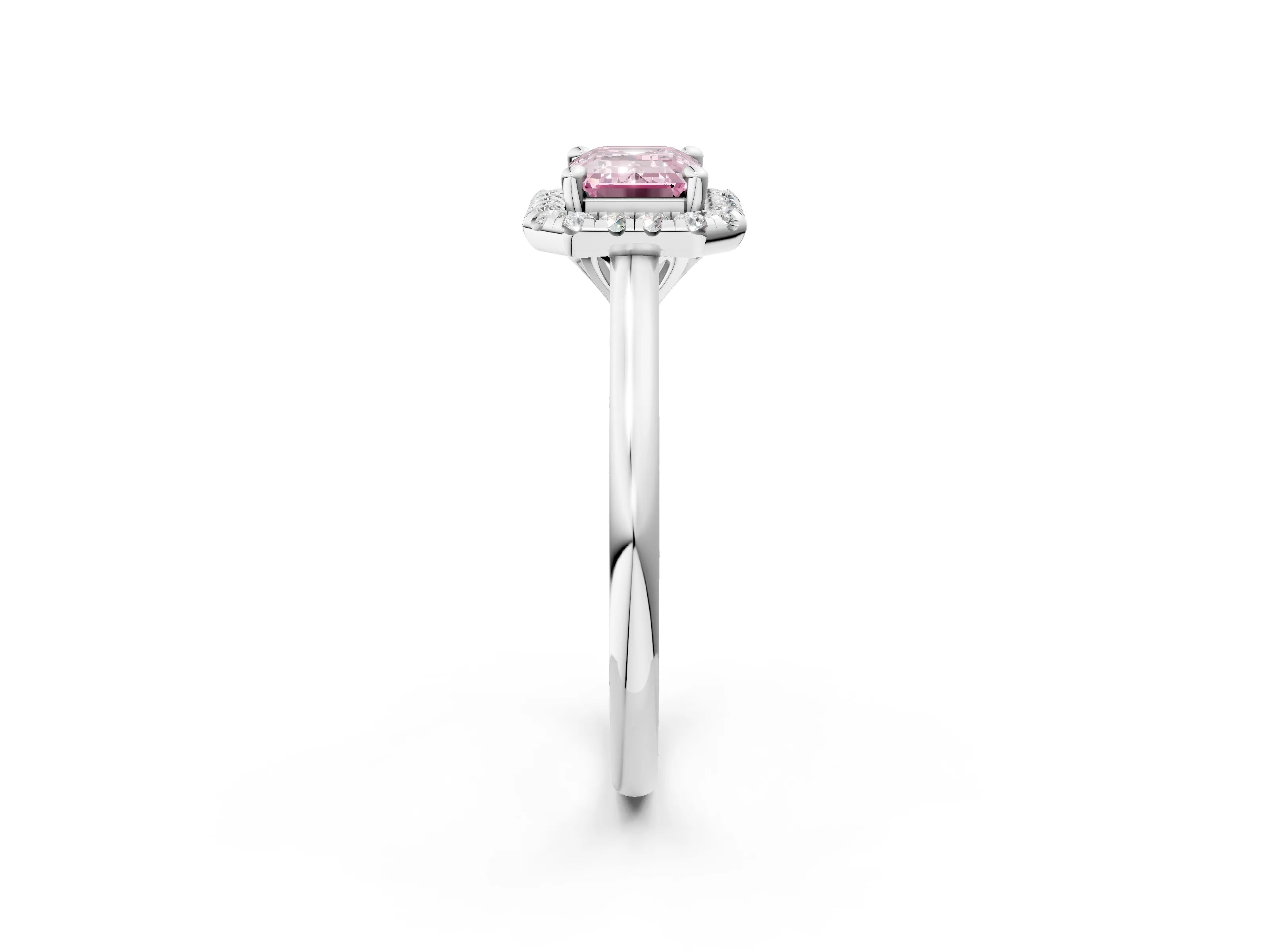 White gold Fancy Pink Emerald Cut Halo Round Diamond Solitaire Engagement Ring with Pave Band and Four-Prong Setting_26
